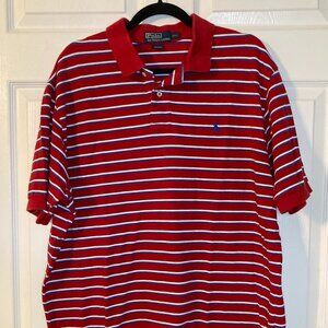 Vintage 80s Polo Ralph Lauren Men's Red Striped Polo - Retro - Size XXL